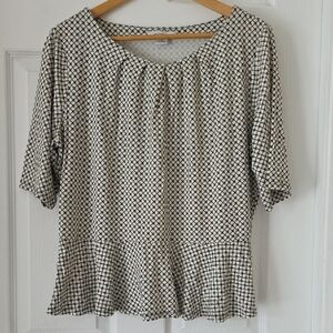 Liz Claiborne Black and White Smocked Peplum Top Size XL